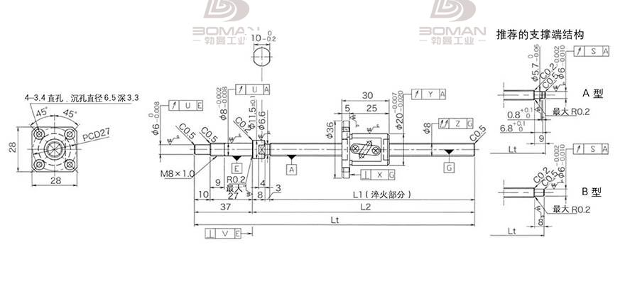 KURODA GP0802DS-AAFR-0250B-C3S 黑田标准滚珠丝杠型号